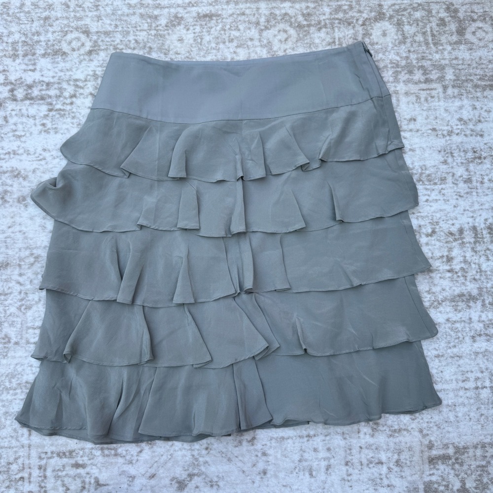 Talbots Gray 100% Silk Ruffle Tiered Skirt Size 10 NWT Boho Romantic